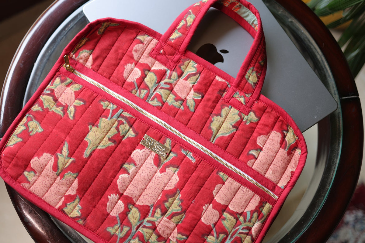 Gulabi Rani Laptop Bag — hand block printed quilted bag | The Quilt ...