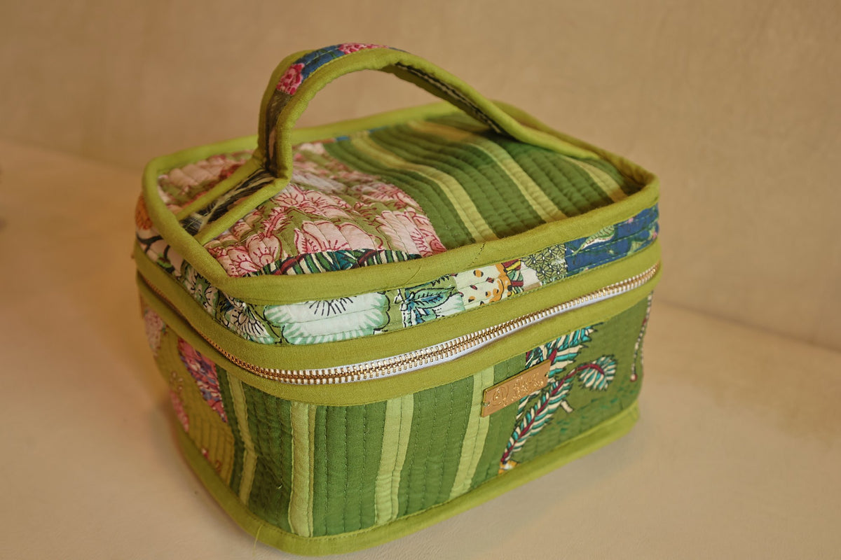Van Vihar Makeup Vanity Box — hand block printed quilted bag | The ...